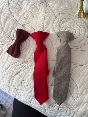Toddler Boy Knit Necktie & Bow Set - Red, Maroon, Gray